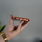 iPhone 17 Series Luxury Leather Magnetic Ring Case | Metal Camera Frame and Kickstand Cover | Orange