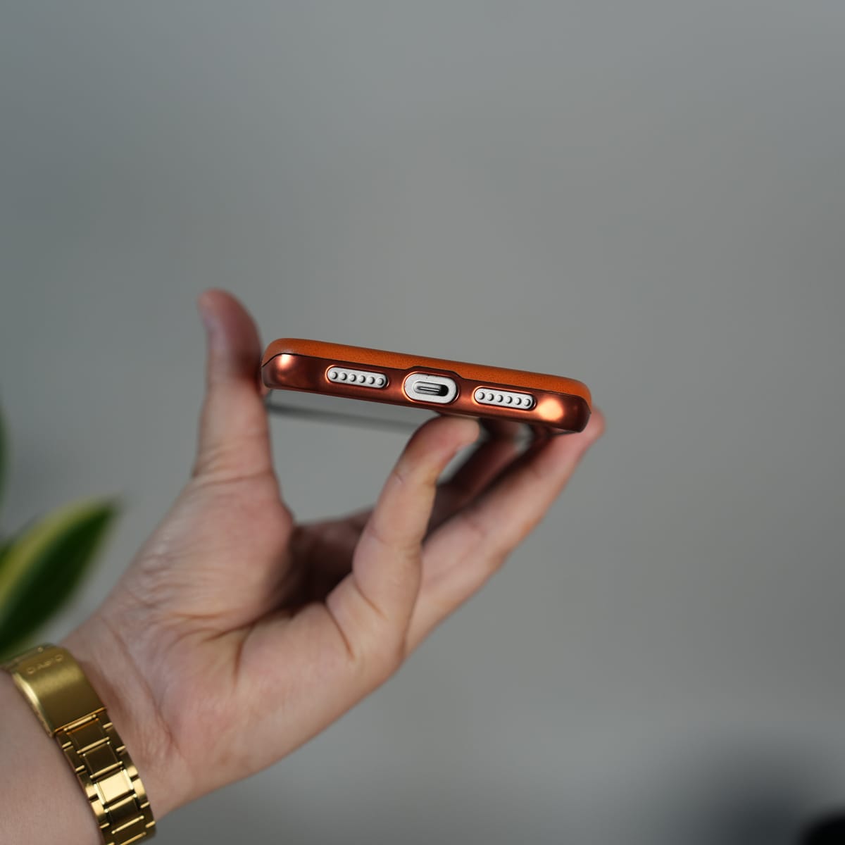 iPhone 17 Series Luxury Leather Magnetic Ring Case | Metal Camera Frame and Kickstand Cover | Orange