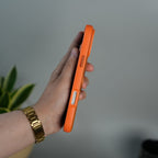 iPhone 17 Series Magnetic Ring Stand Case | Frosted Shockproof Back Cover with Metal Kickstand | Orange