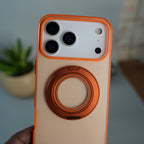 iPhone 17 Series Magnetic Ring Stand Case | Frosted Shockproof Back Cover with Metal Kickstand | Orange