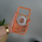 iPhone 17 Series Magnetic Ring Stand Case | Frosted Shockproof Back Cover with Metal Kickstand | Orange