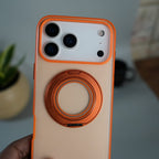 iPhone 17 Series Magnetic Ring Stand Case | Frosted Shockproof Back Cover with Metal Kickstand | Orange