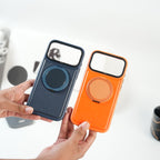 iPhone 17 Series MagSafe PU Leather Ring Stand Case | 360° Rotating Metal Kickstand