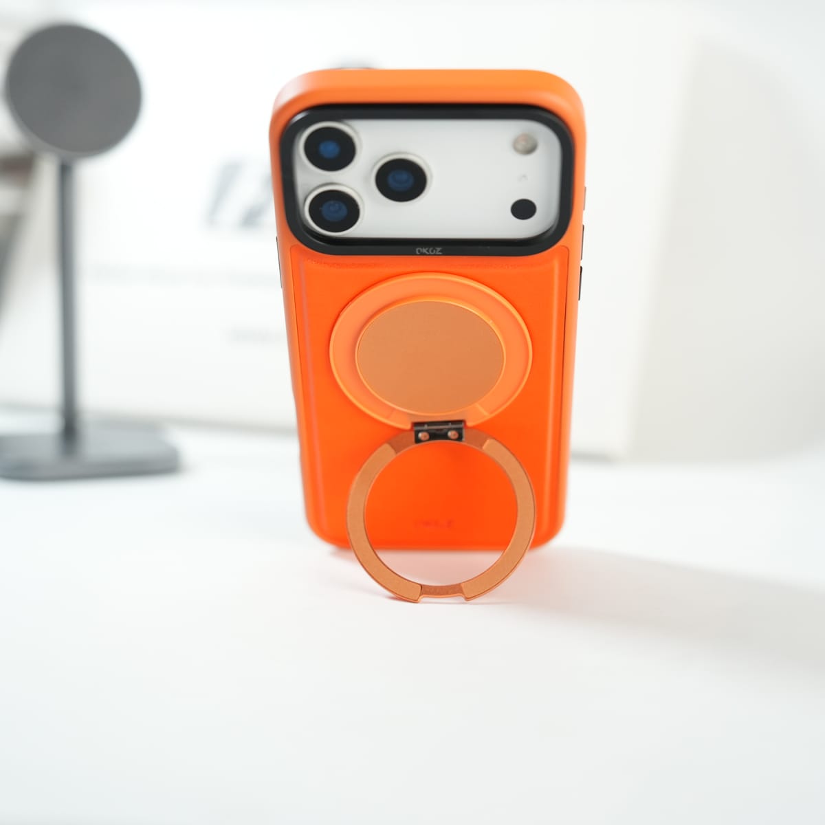 iPhone 17 Series MagSafe PU Leather Ring Stand Case | 360° Rotating Metal Kickstand