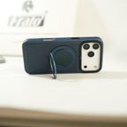 iPhone 17 Series MagSafe PU Leather Ring Stand Case | 360° Rotating Metal Kickstand