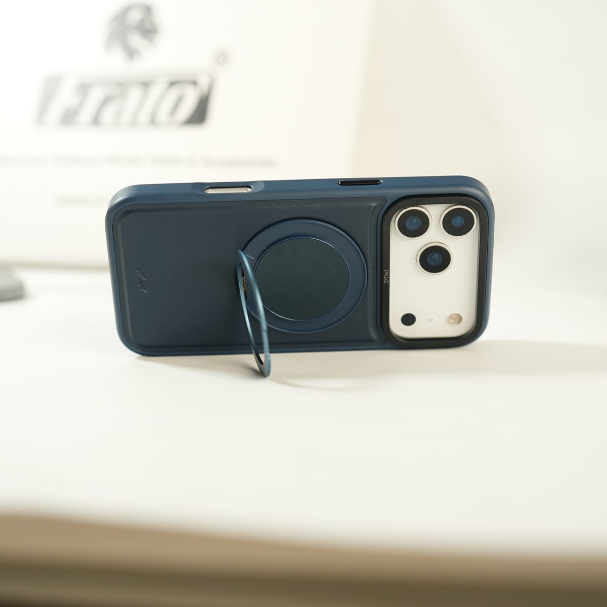 iPhone 17 Series MagSafe PU Leather Ring Stand Case | 360° Rotating Metal Kickstand