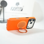 iPhone 17 Series MagSafe PU Leather Ring Stand Case | 360° Rotating Metal Kickstand