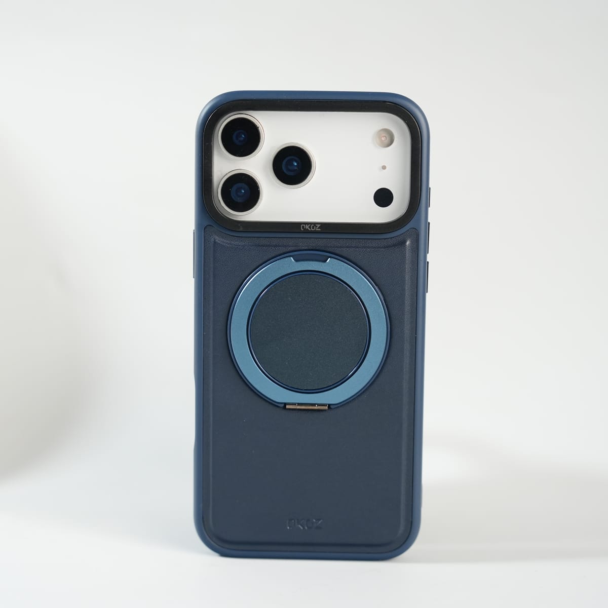 iPhone 17 Series MagSafe PU Leather Ring Stand Case | 360° Rotating Metal Kickstand