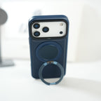 iPhone 17 Series MagSafe PU Leather Ring Stand Case | 360° Rotating Metal Kickstand