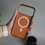 iPhone 17 Series Metal Side Bumper Leather Feel Magsafe case Cover | Orange