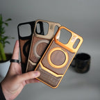 iPhone 17 Series Metallic Wood Leather AeroFLex Aluminium Case With Rotating Stand