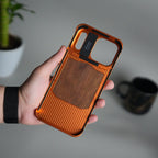iPhone 17 Series Metallic Wood Leather AeroFLex Aluminium Case With Rotating Stand