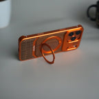 iPhone 17 Series Metallic Wood Leather AeroFLex Aluminium Case With Rotating Stand