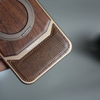 iPhone 17 Series Metallic Wood Leather AeroFLex Aluminium Case With Rotating Stand