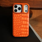 iPhone 17 Series Premium Croc Texture PU Leather MagSafe Case with Metal Camera Frame