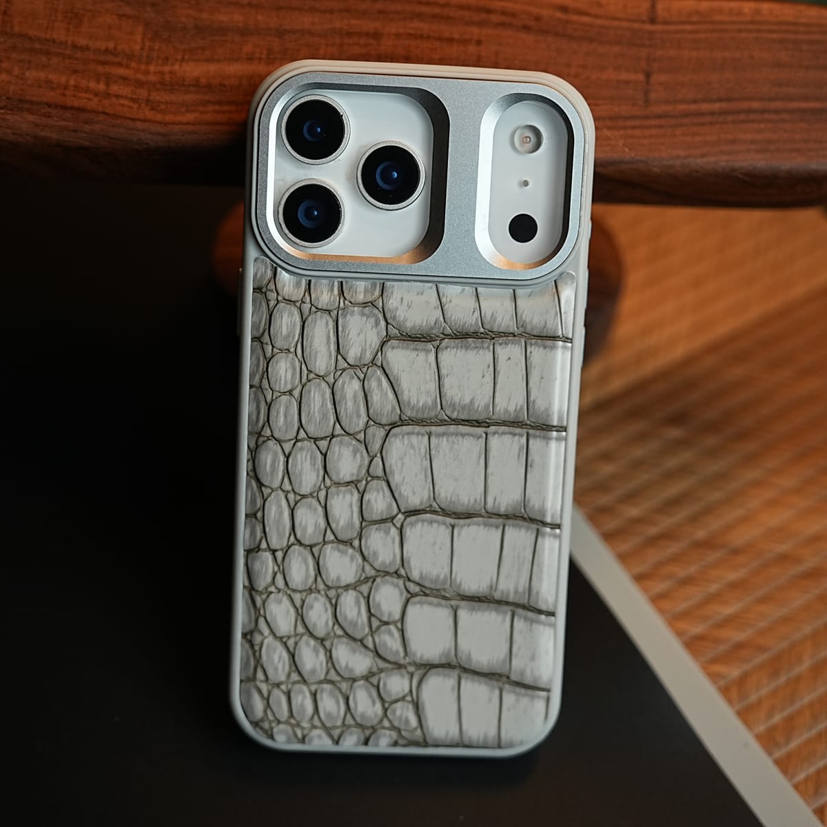 iPhone 17 Series Premium Croc Texture PU Leather MagSafe Case with Metal Camera Frame