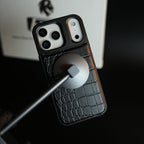 iPhone 17 Series Premium Croc Texture PU Leather MagSafe Case with Metal Camera Frame