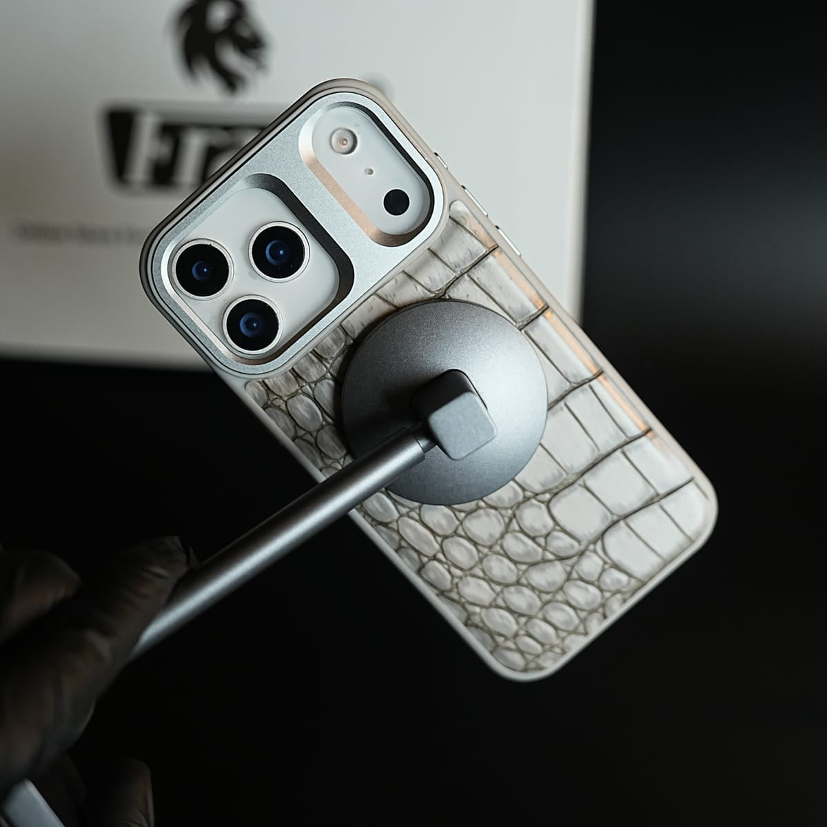 iPhone 17 Series Premium Croc Texture PU Leather MagSafe Case with Metal Camera Frame