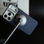 iPhone 17 Series Premium Dot Design PU Leather MagSafe Case with Metal Camera Frame