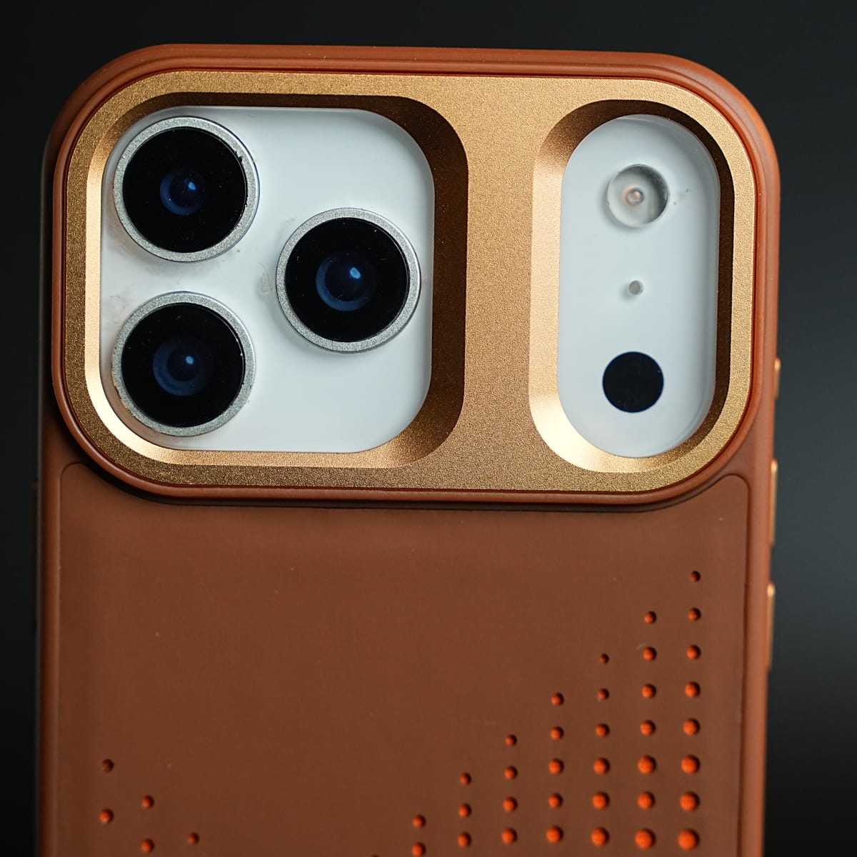 iPhone 17 Series Premium Dot Design PU Leather MagSafe Case with Metal Camera Frame