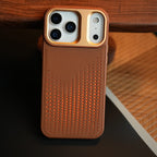 iPhone 17 Series Premium Dot Design PU Leather MagSafe Case with Metal Camera Frame