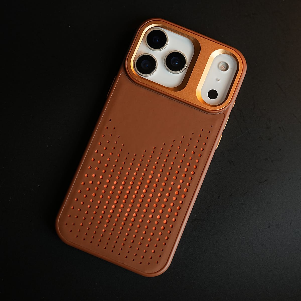 iPhone 17 Series Premium Dot Design PU Leather MagSafe Case with Metal Camera Frame