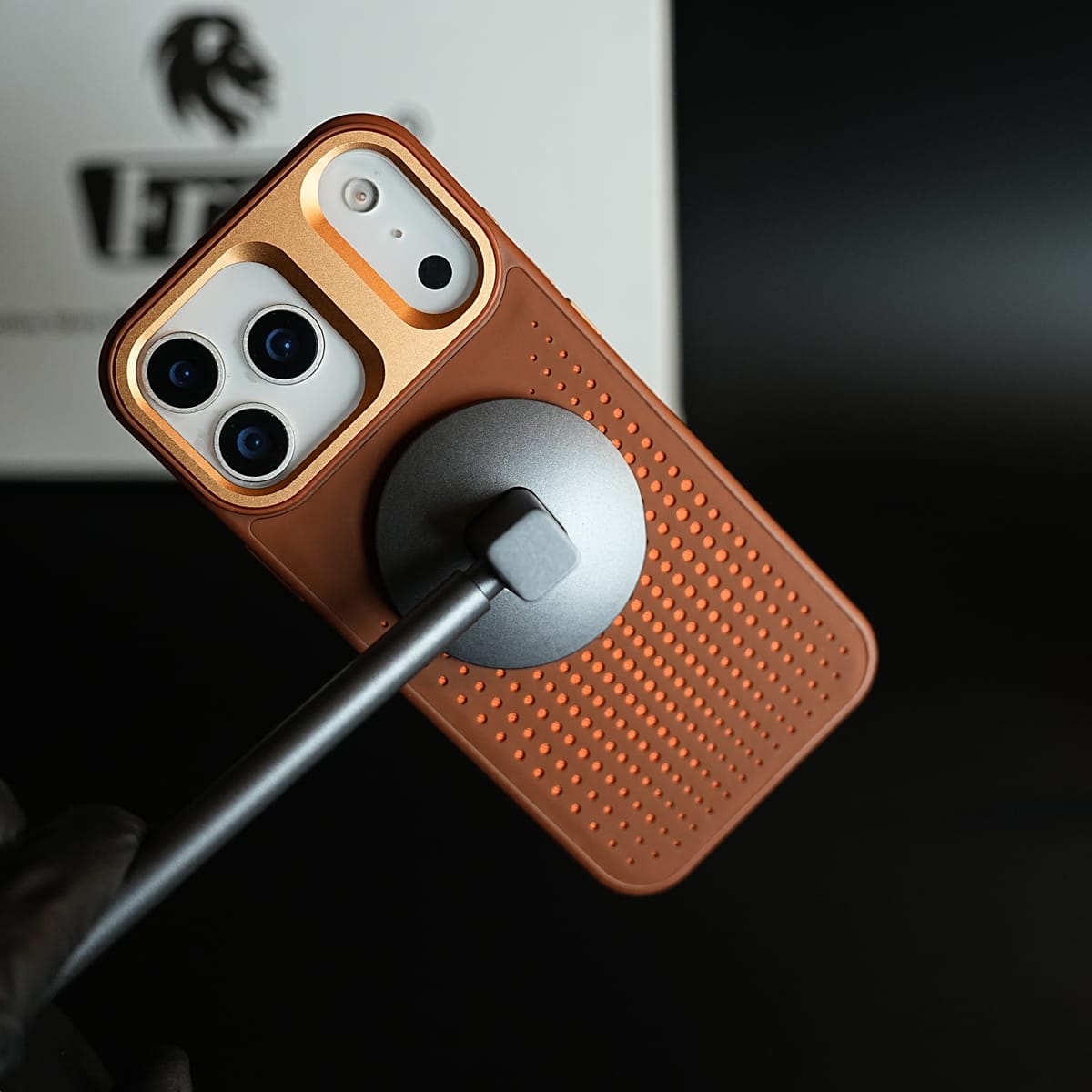 iPhone 17 Series Premium Dot Design PU Leather MagSafe Case with Metal Camera Frame