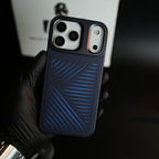 iPhone 17 Series Premium PU Leather Cut Pattern MagSafe Case with Metal Camera Frame