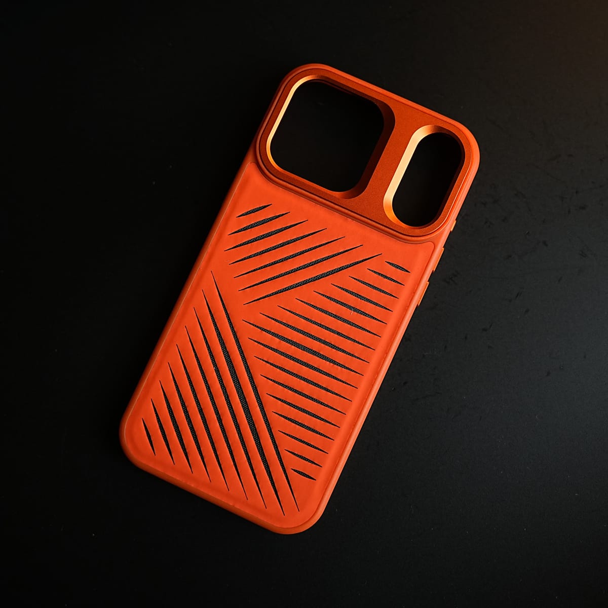 iPhone 17 Series Premium PU Leather Cut Pattern MagSafe Case with Metal Camera Frame