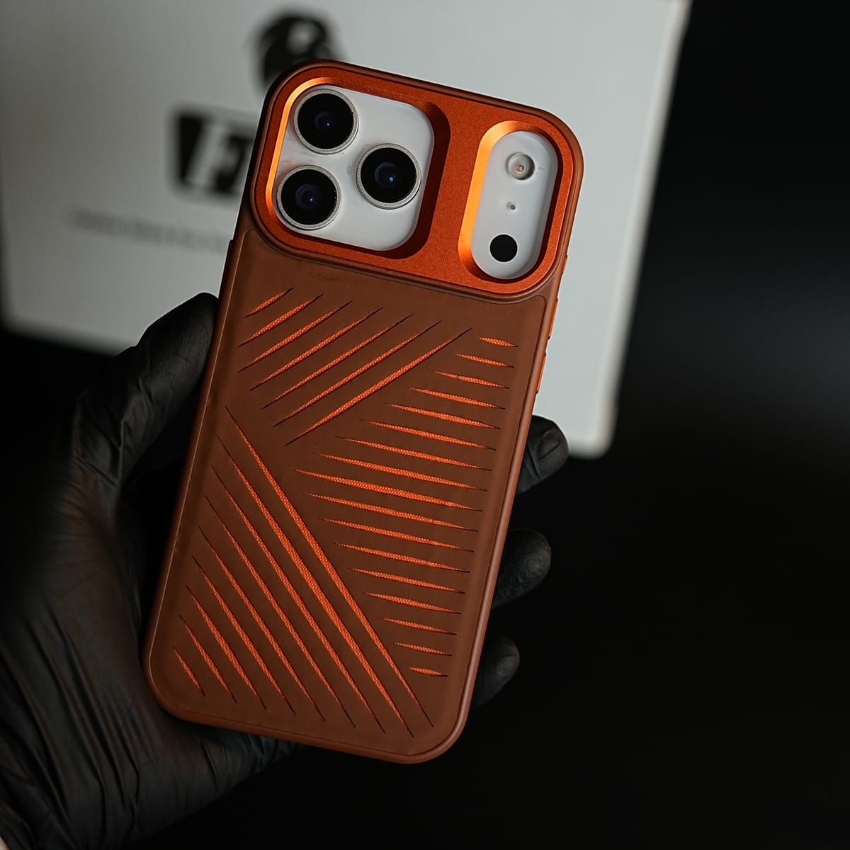 iPhone 17 Series Premium PU Leather Cut Pattern MagSafe Case with Metal Camera Frame