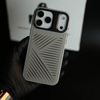 iPhone 17 Series Premium PU Leather Cut Pattern MagSafe Case with Metal Camera Frame