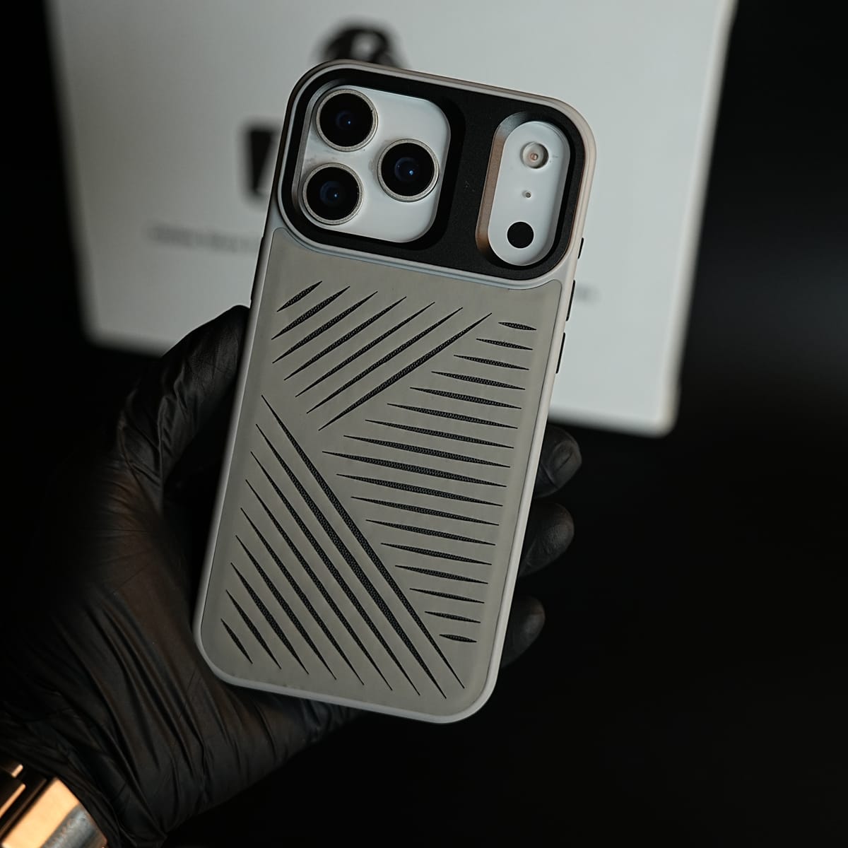 iPhone 17 Series Premium PU Leather Cut Pattern MagSafe Case with Metal Camera Frame