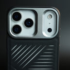 iPhone 17 Series Premium PU Leather Cut Pattern MagSafe Case with Metal Camera Frame