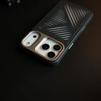 iPhone 17 Series Premium PU Leather Cut Pattern MagSafe Case with Metal Camera Frame