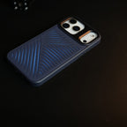 iPhone 17 Series Premium PU Leather Cut Pattern MagSafe Case with Metal Camera Frame