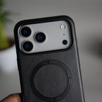 iPhone 17 Series Premium PU Leather Metal MagSafe Ring Case