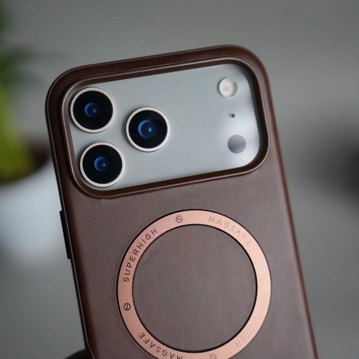 iPhone 17 Series Premium PU Leather Metal MagSafe Ring Case