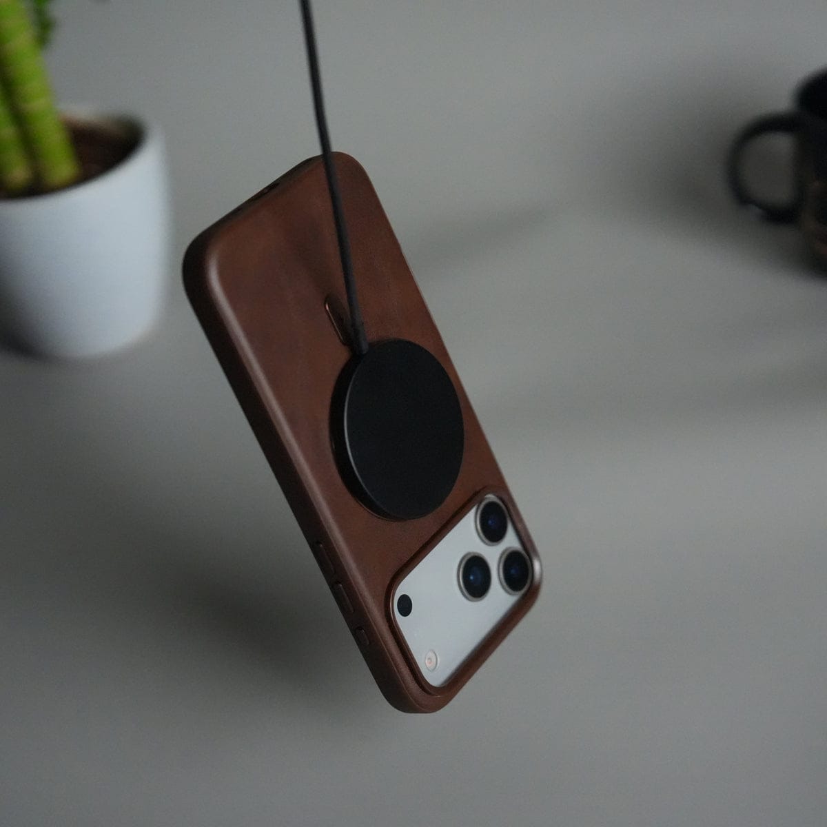 iPhone 17 Series Premium PU Leather Metal MagSafe Ring Case