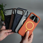 iPhone 17 Series Premium PU Leather Metal MagSafe Ring Case