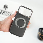 iPhone 17 Series Premium PU Leather Stitch Case | 360° Rotating Metal Ring Stand Cover