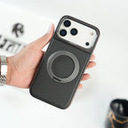 iPhone 17 Series Premium PU Leather Stitch Case | 360° Rotating Metal Ring Stand Cover