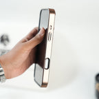 iPhone 17 Series Premium PU Leather Stitch Case | 360° Rotating Metal Ring Stand Cover