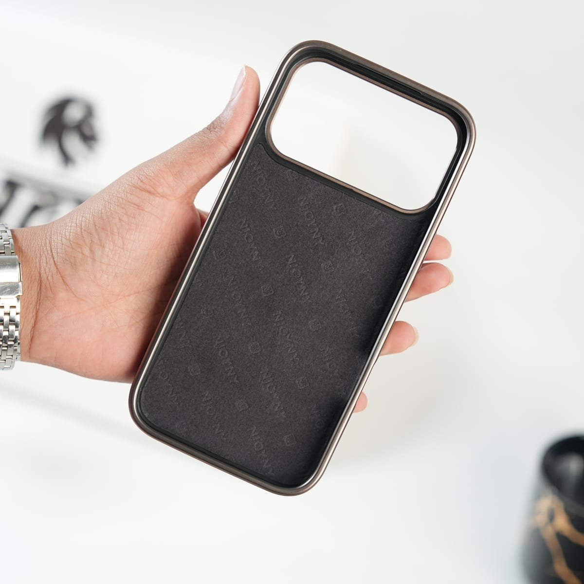 iPhone 17 Series Premium PU Leather Stitch Case | 360° Rotating Metal Ring Stand Cover