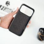 iPhone 17 Series Premium PU Leather Stitch Case | 360° Rotating Metal Ring Stand Cover