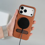 iPhone 17 Series Premium PU Leather Suitcase MagSafe Case with Foldable Stand
