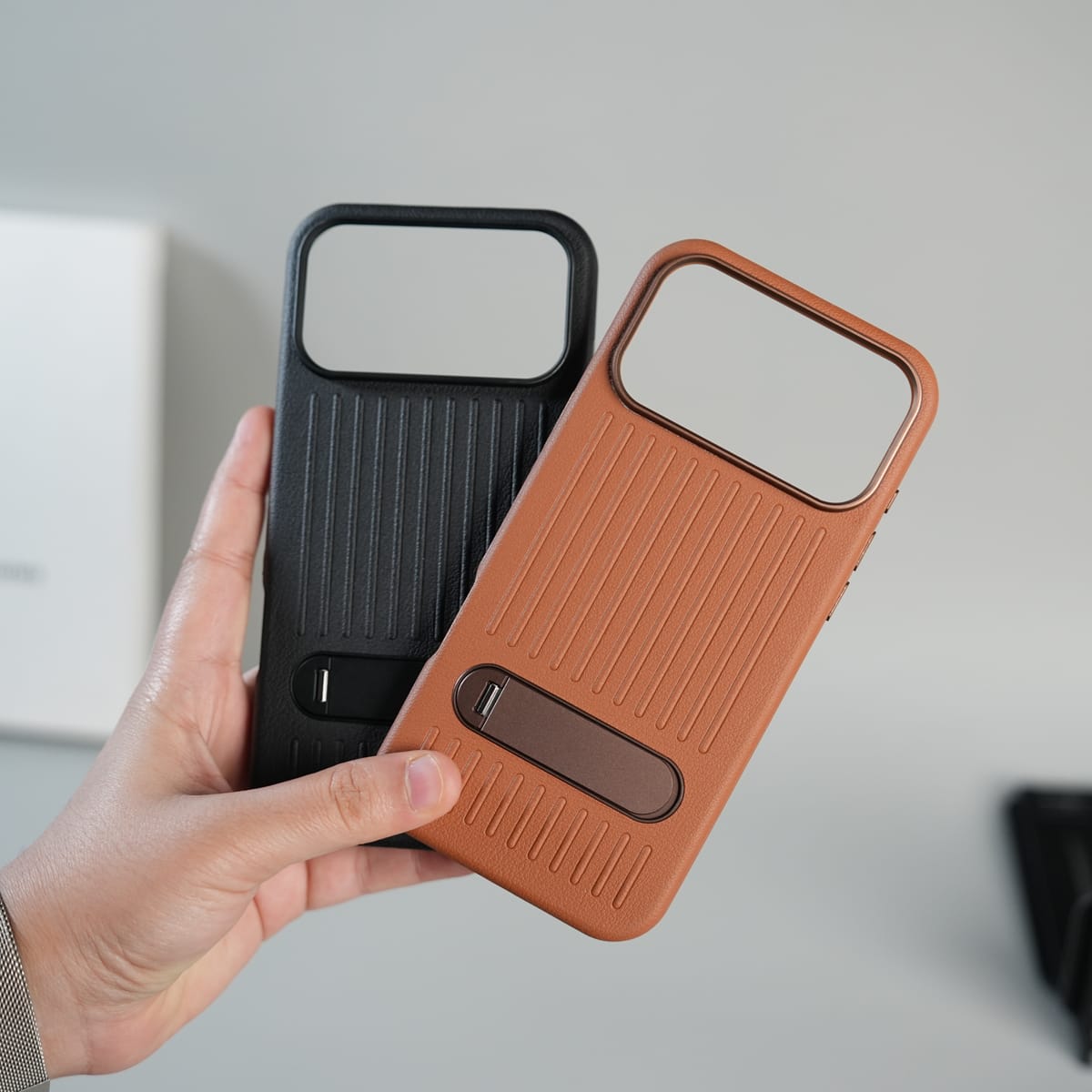 iPhone 17 Series Premium PU Leather Suitcase MagSafe Case with Foldable Stand