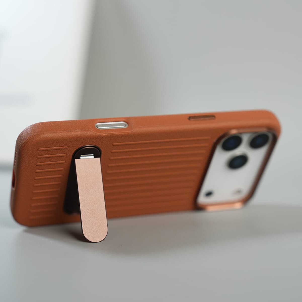 iPhone 17 Series Premium PU Leather Suitcase MagSafe Case with Foldable Stand