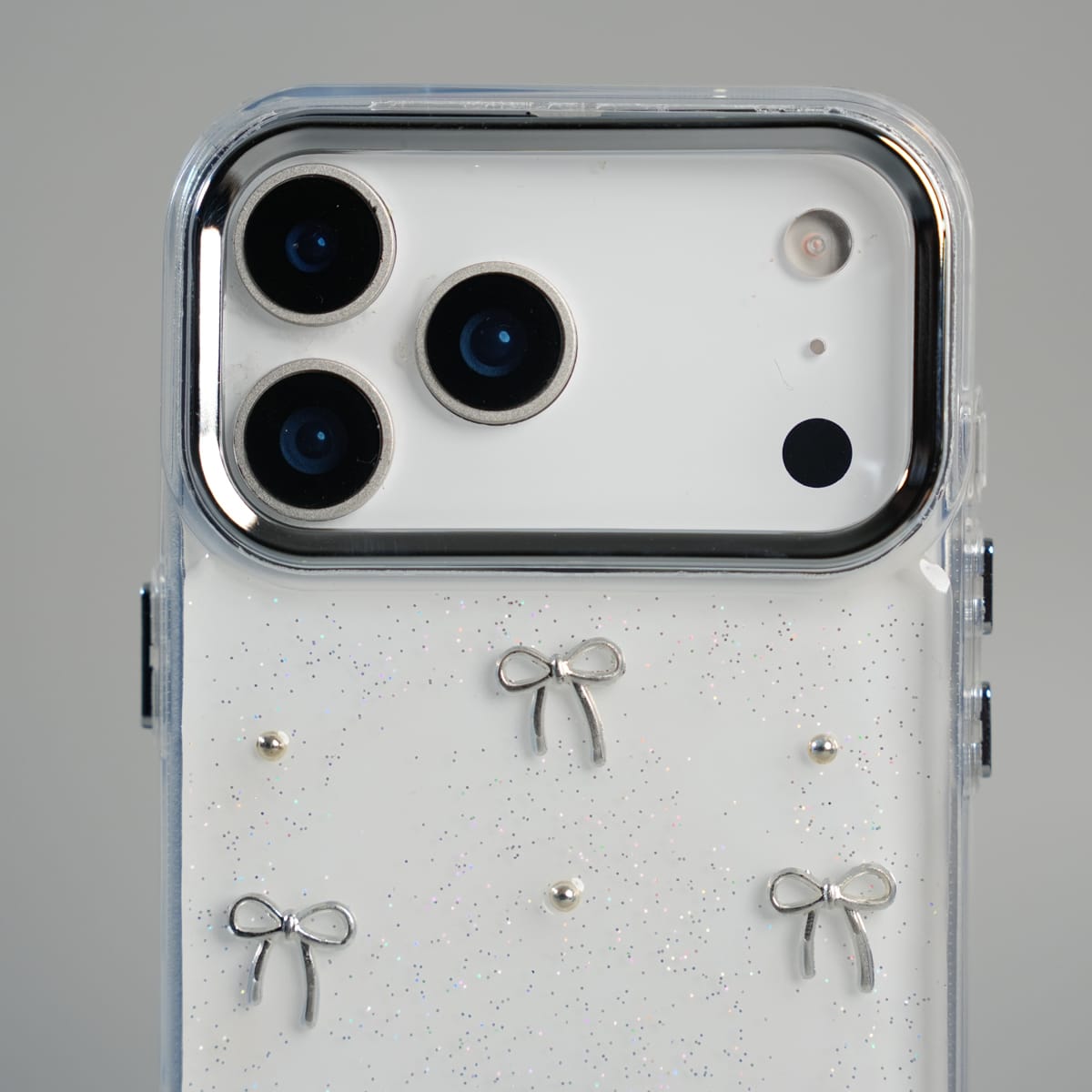 iPhone 17 Series Transparent Glitter Bow Protective Case