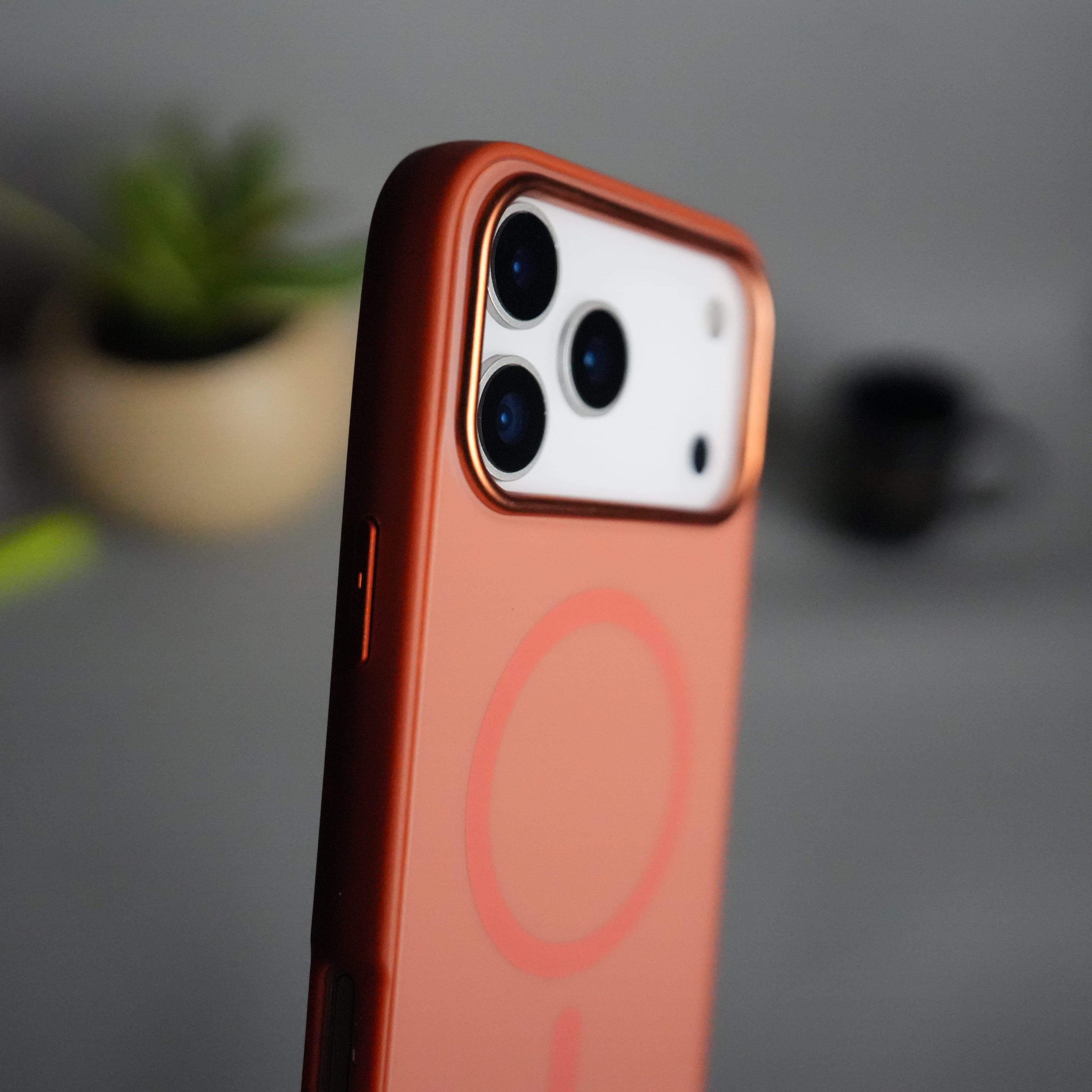 iPhone Series Matte MagSafe Case | Metallic Camera Frame Edition | Orange