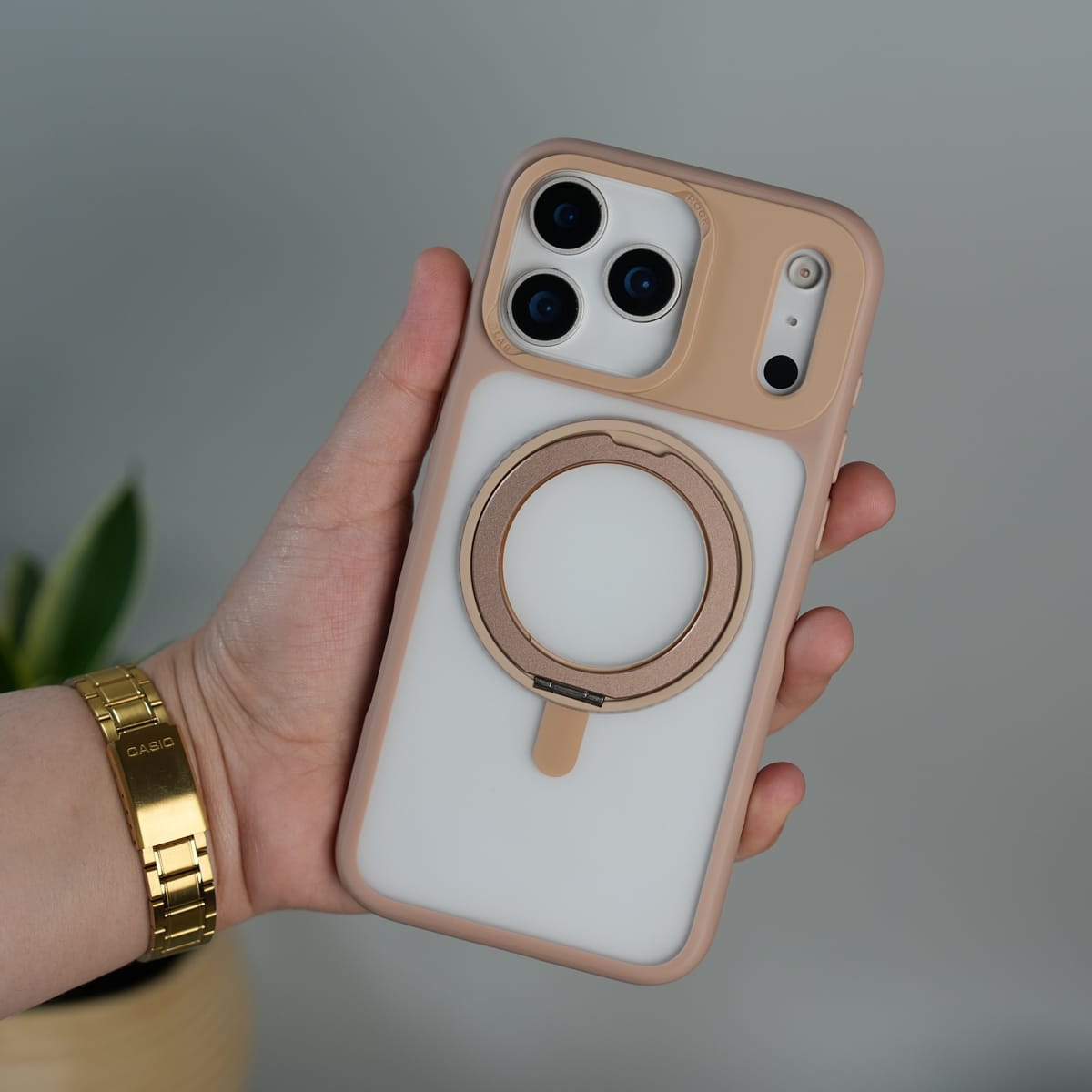 iPhone 17 Pro Max Frosted Case with MagSafe Metal Kickstand | Shockproof Matte Hybrid Cover